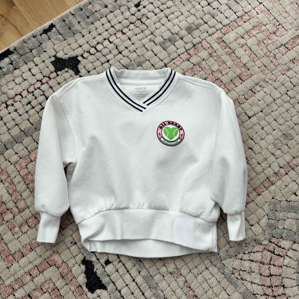 Old Navy White V-Neck Kids Sweatshirt with Logo